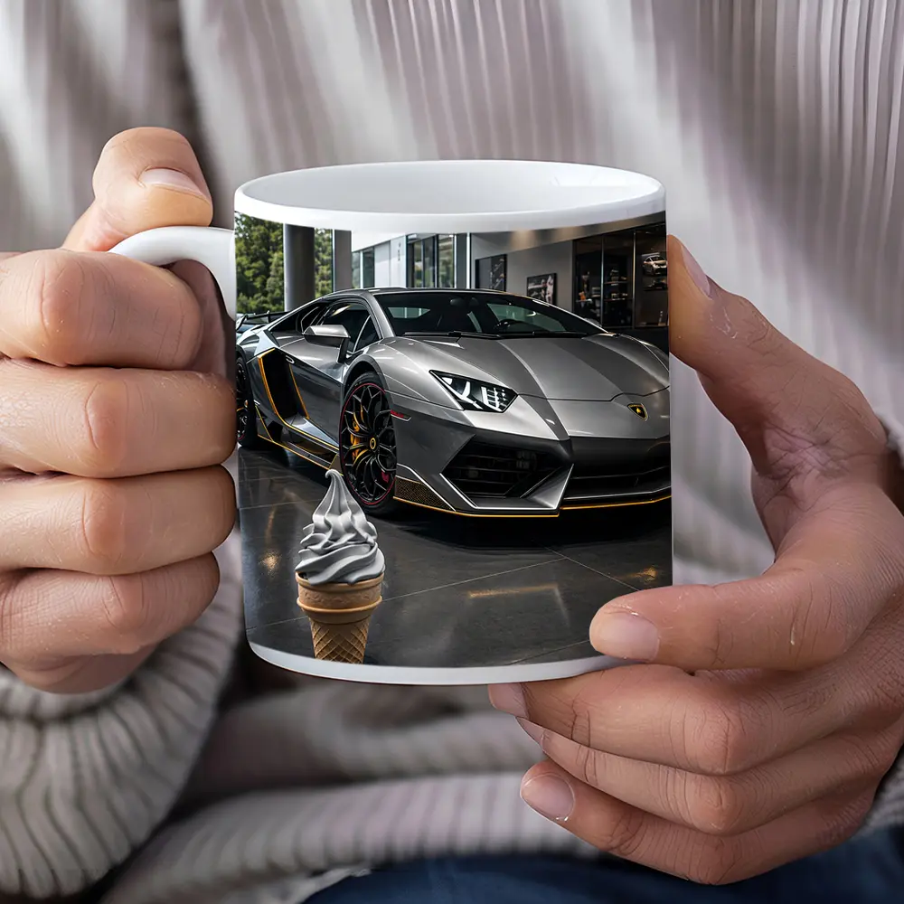 Lamborghini Aventador Silver In Dealership Showroom – Mugs