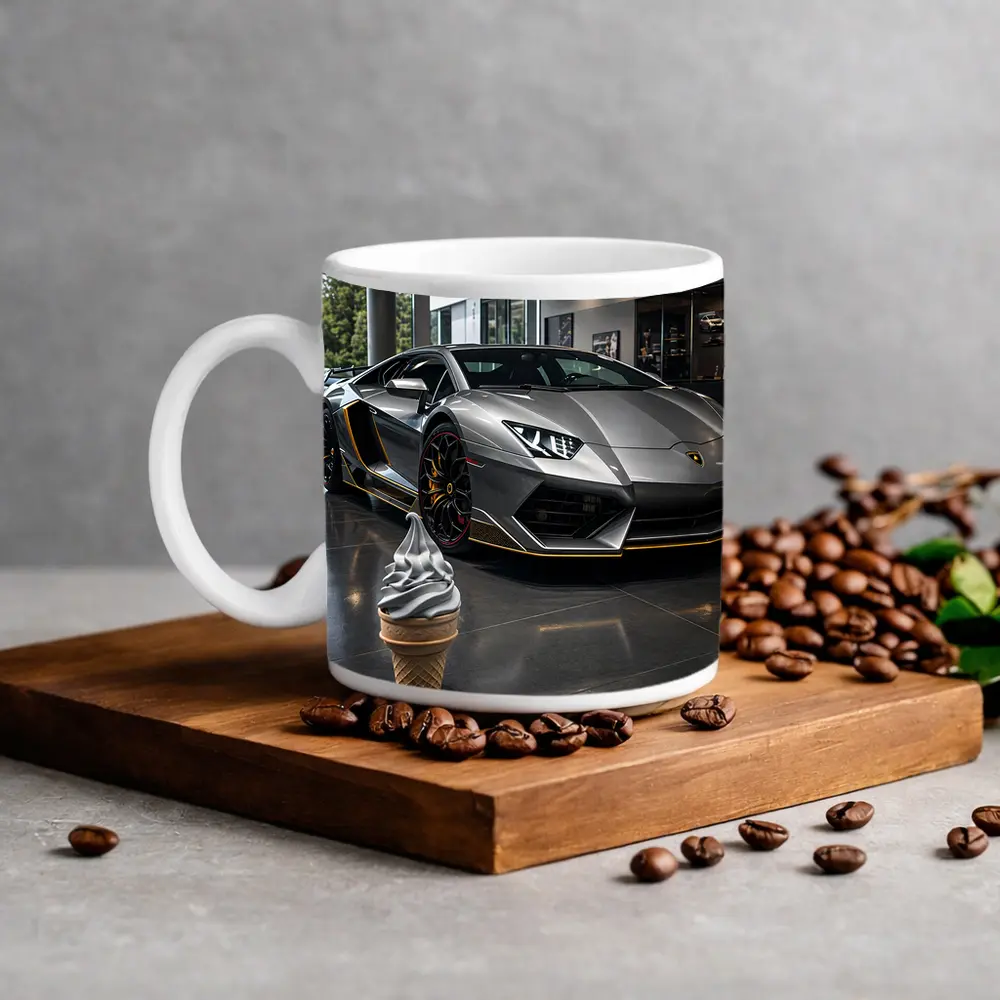Lamborghini Aventador Silver In Dealership Showroom – Mugs