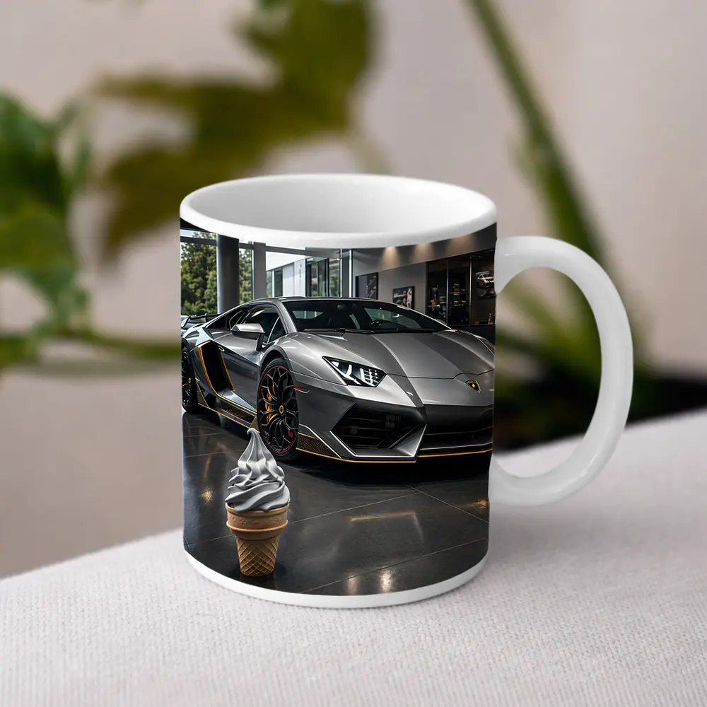 Lamborghini Aventador Silver In Dealership Showroom – Mugs