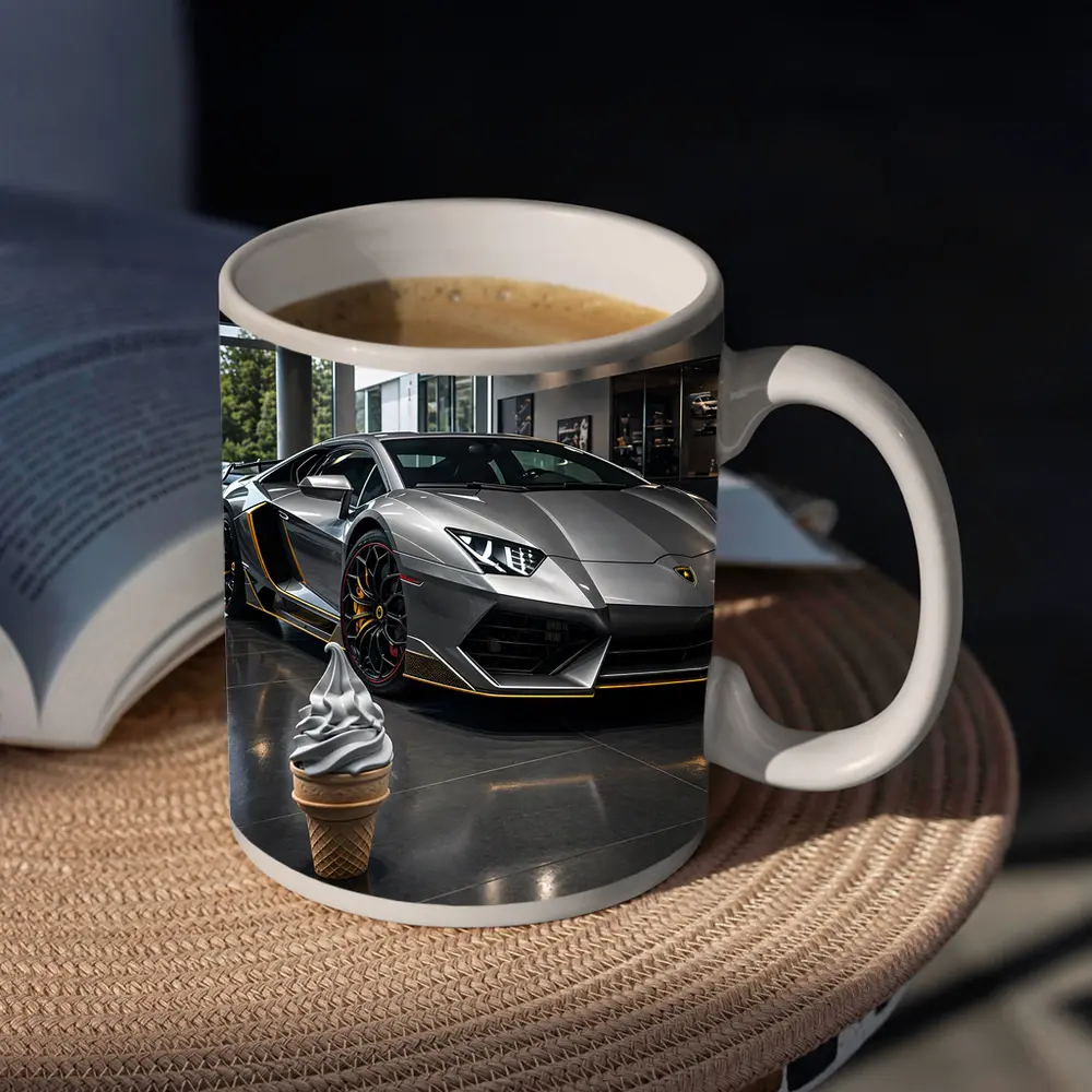 Lamborghini Aventador Silver In Dealership Showroom – Mugs