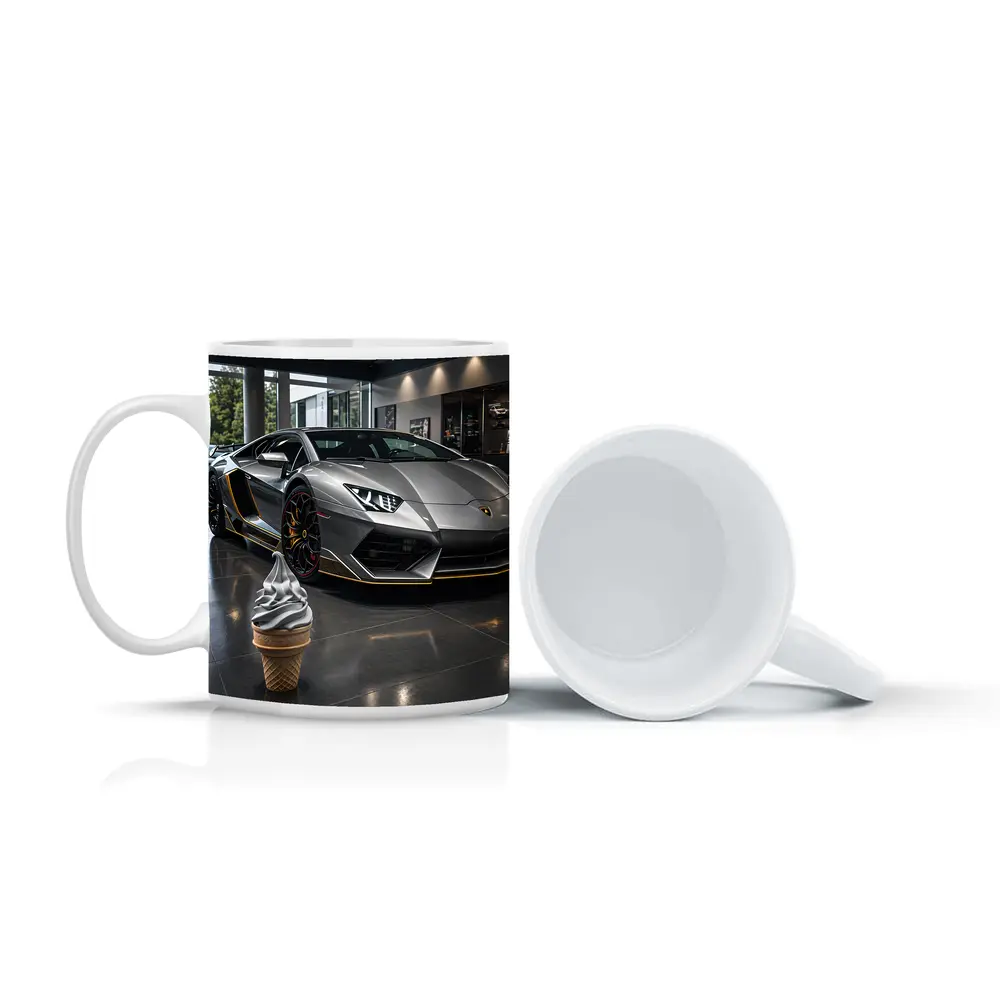 Lamborghini Aventador Silver In Dealership Showroom – Mugs