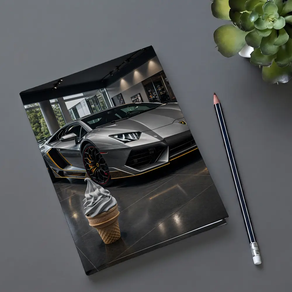 Lamborghini Aventador Silver In Dealership Showroom – Notebooks