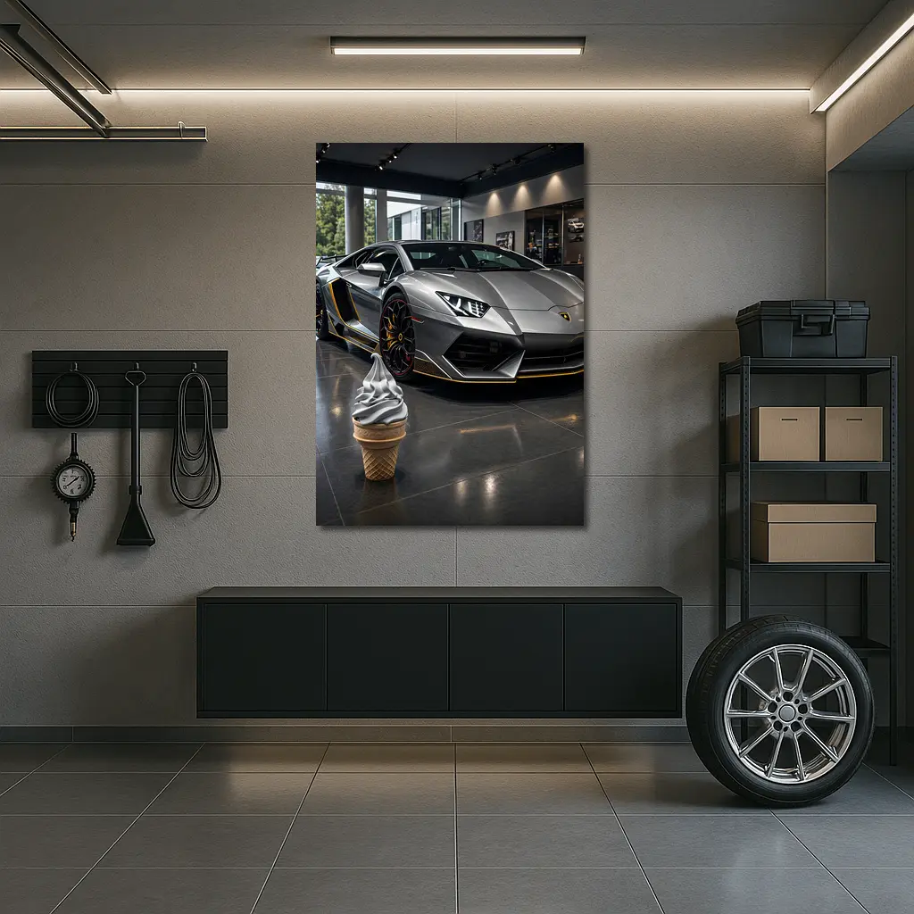 Lamborghini Aventador Silver In Dealership Showroom – Wall Art