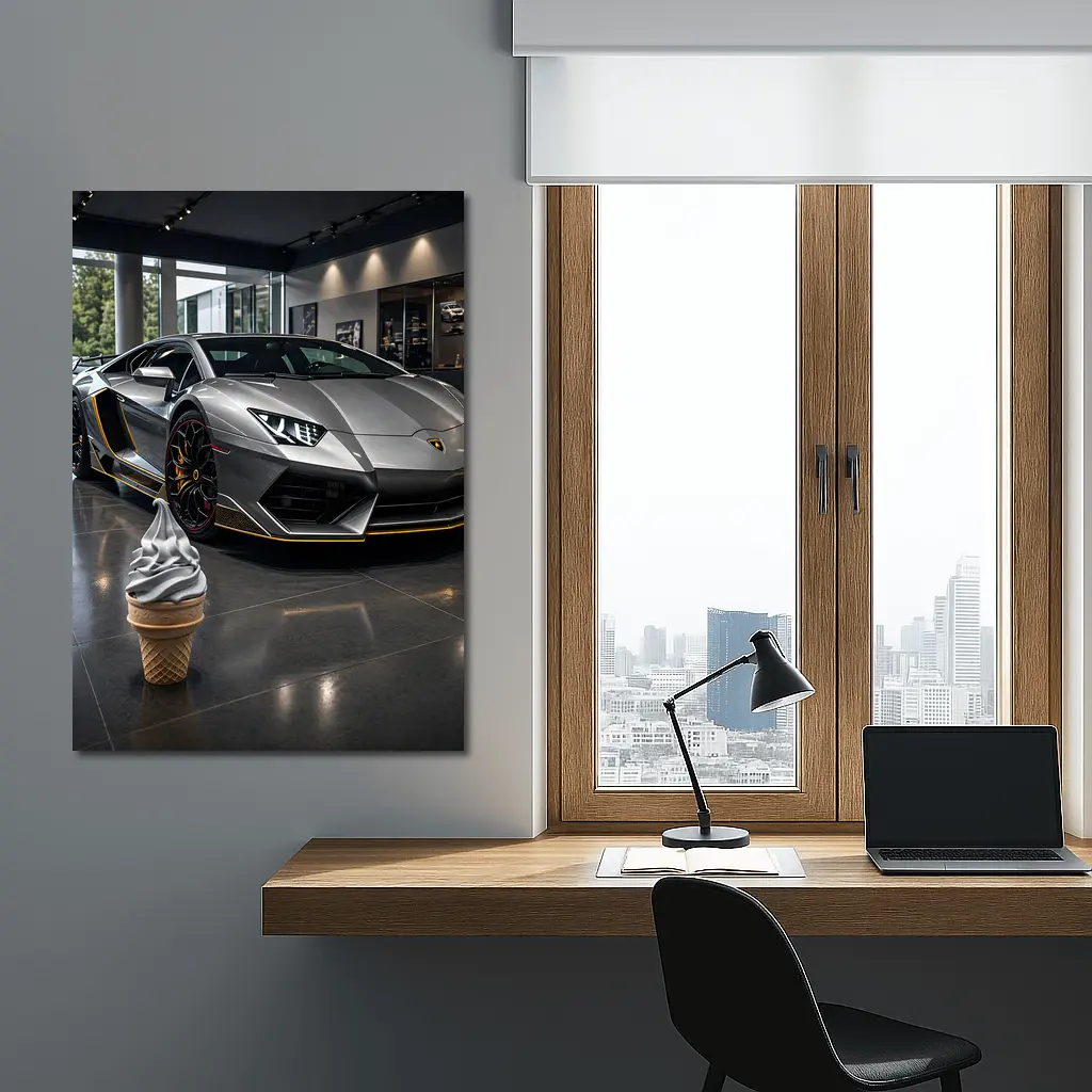 Lamborghini Aventador Silver In Dealership Showroom – Wall Art