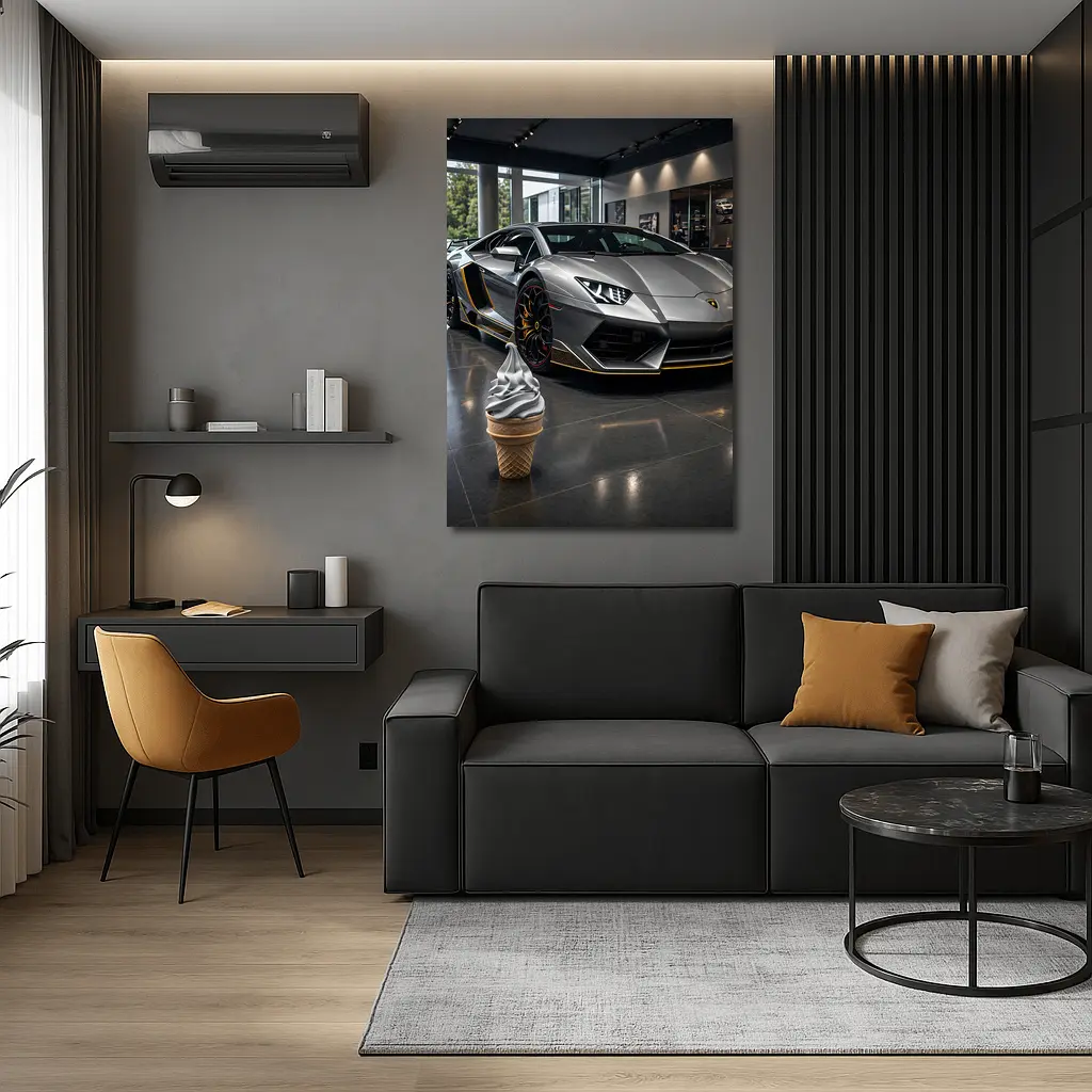Lamborghini Aventador Silver In Dealership Showroom – Wall Art