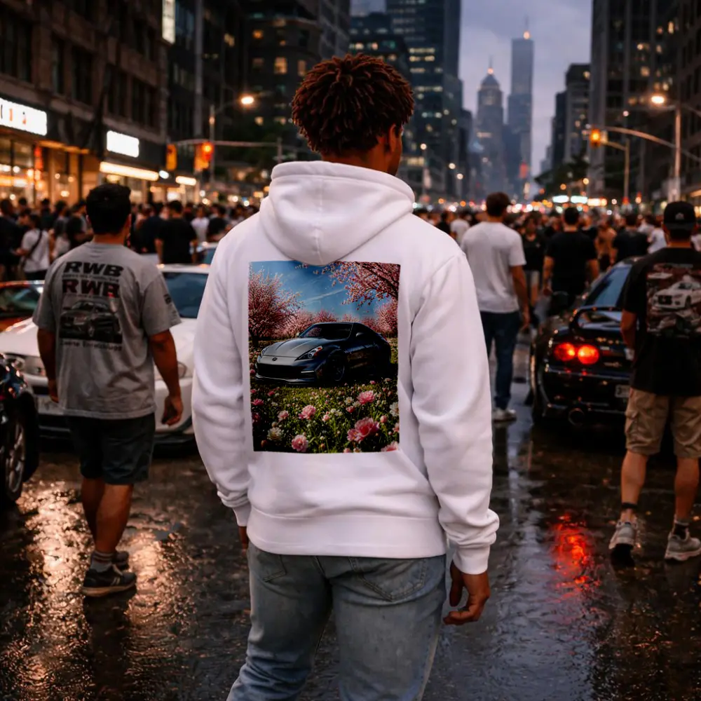 Nissan 370Z Gray Sports Car Cherry Blossoms – Hoodies