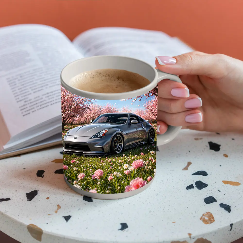 Nissan 370Z Gray Sports Car Cherry Blossoms – Mugs
