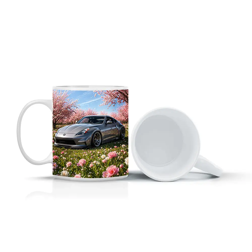 Nissan 370Z Gray Sports Car Cherry Blossoms – Mugs