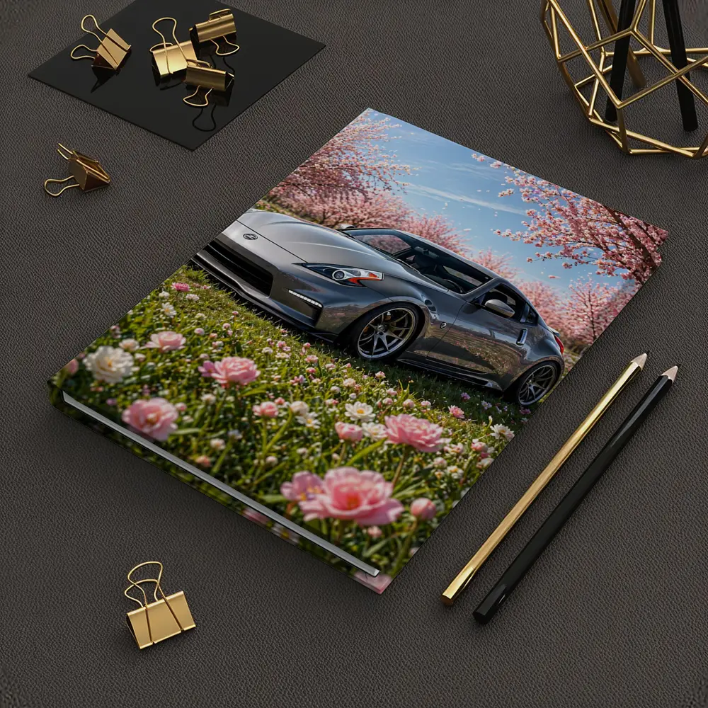 Nissan 370Z Gray Sports Car Cherry Blossoms – Notebooks