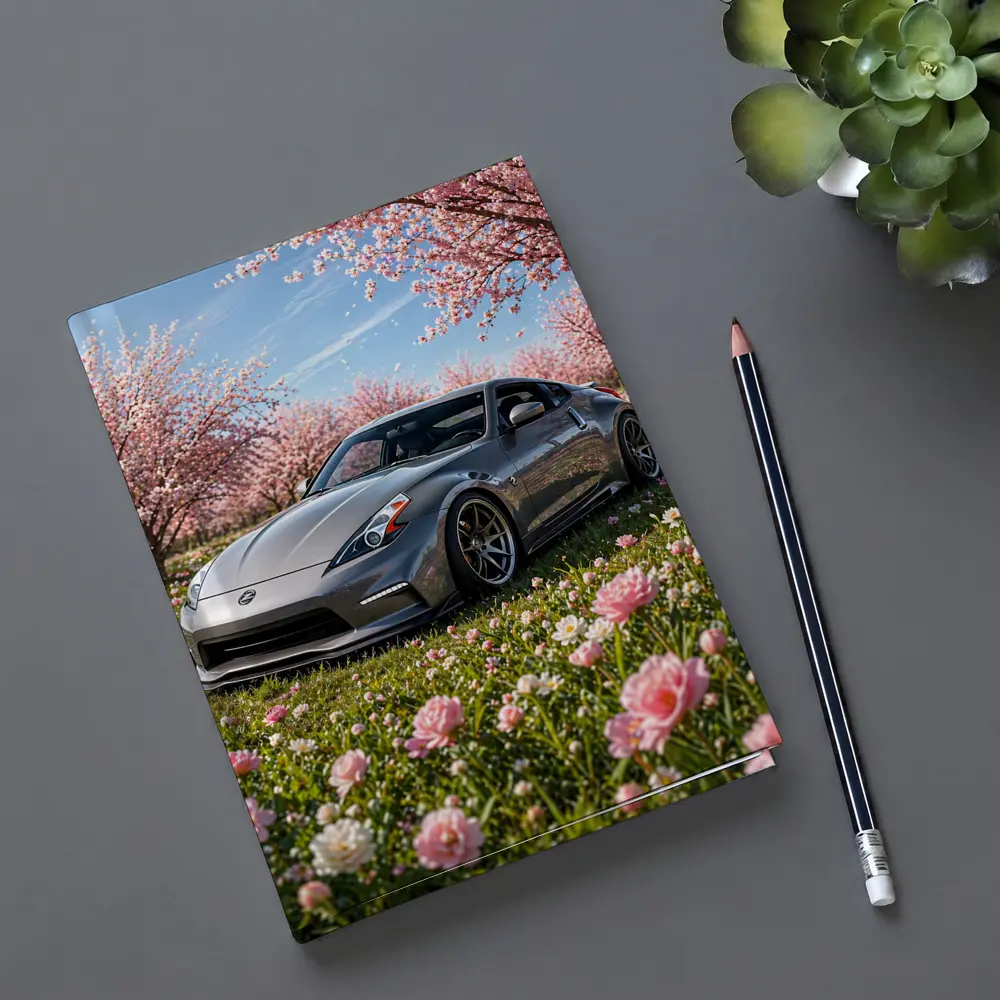 Nissan 370Z Gray Sports Car Cherry Blossoms – Notebooks