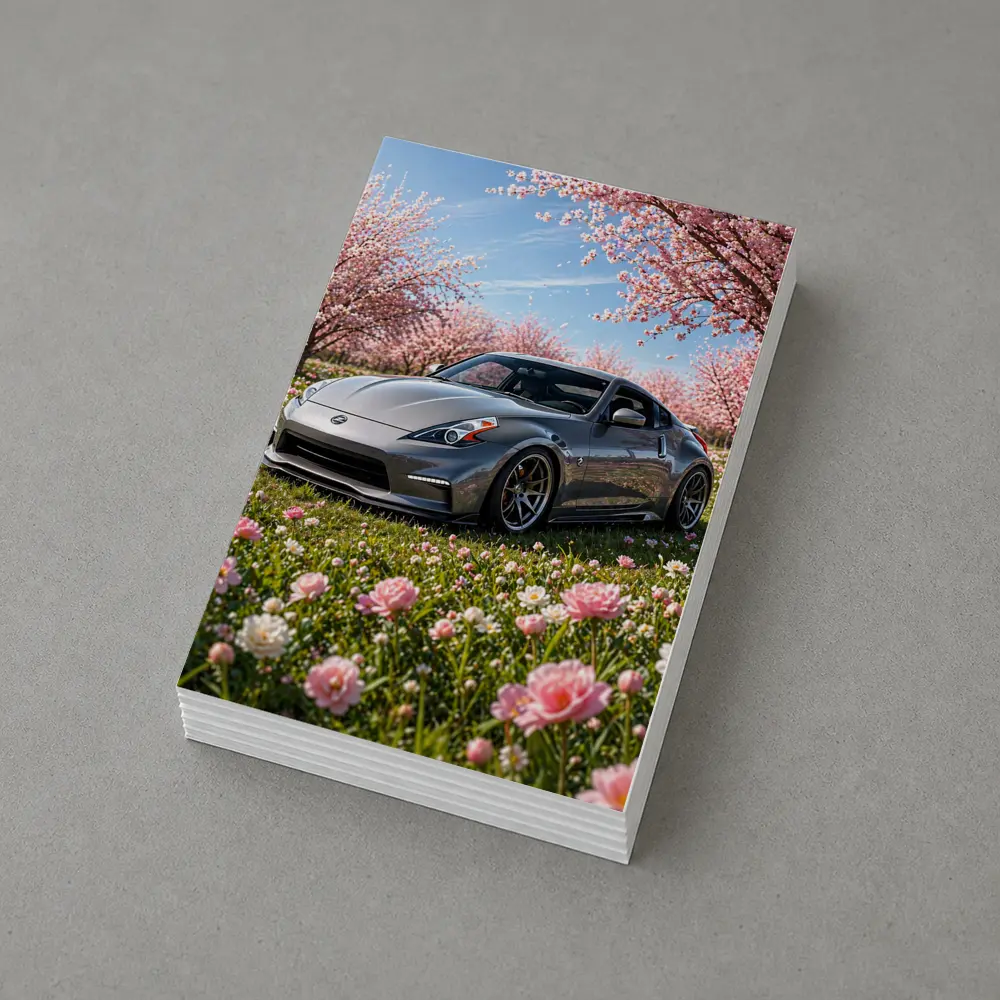 Nissan 370Z Gray Sports Car Cherry Blossoms – Postcards