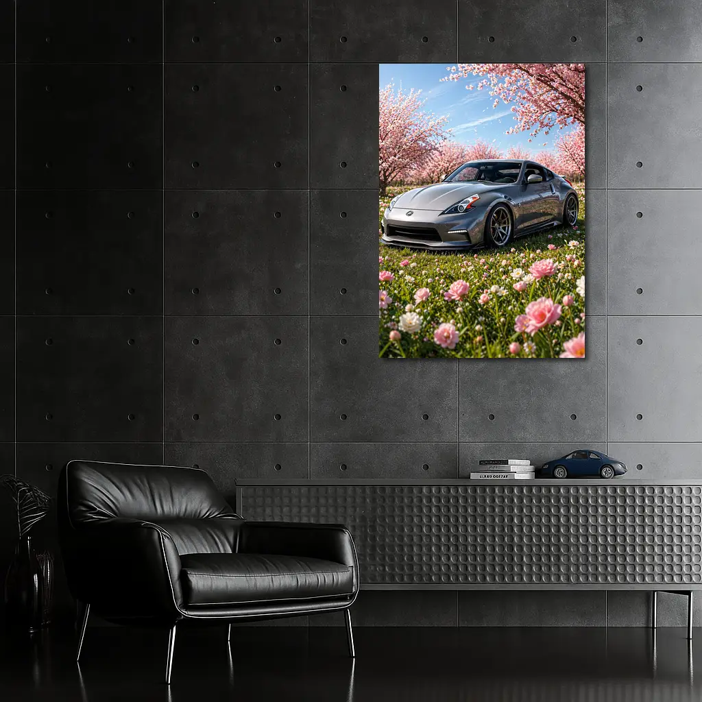 Nissan 370Z Gray Sports Car Cherry Blossoms – Wall Art