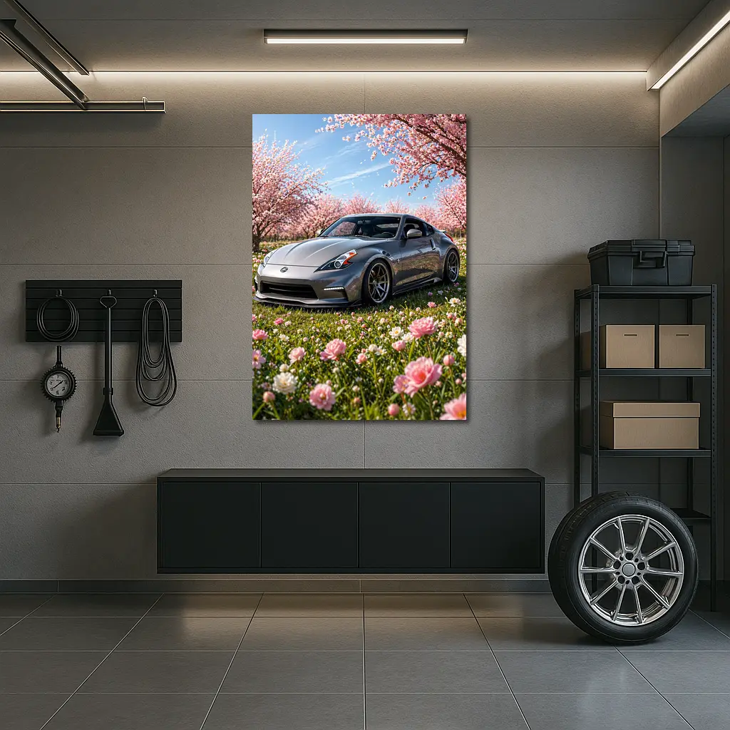 Nissan 370Z Gray Sports Car Cherry Blossoms – Wall Art