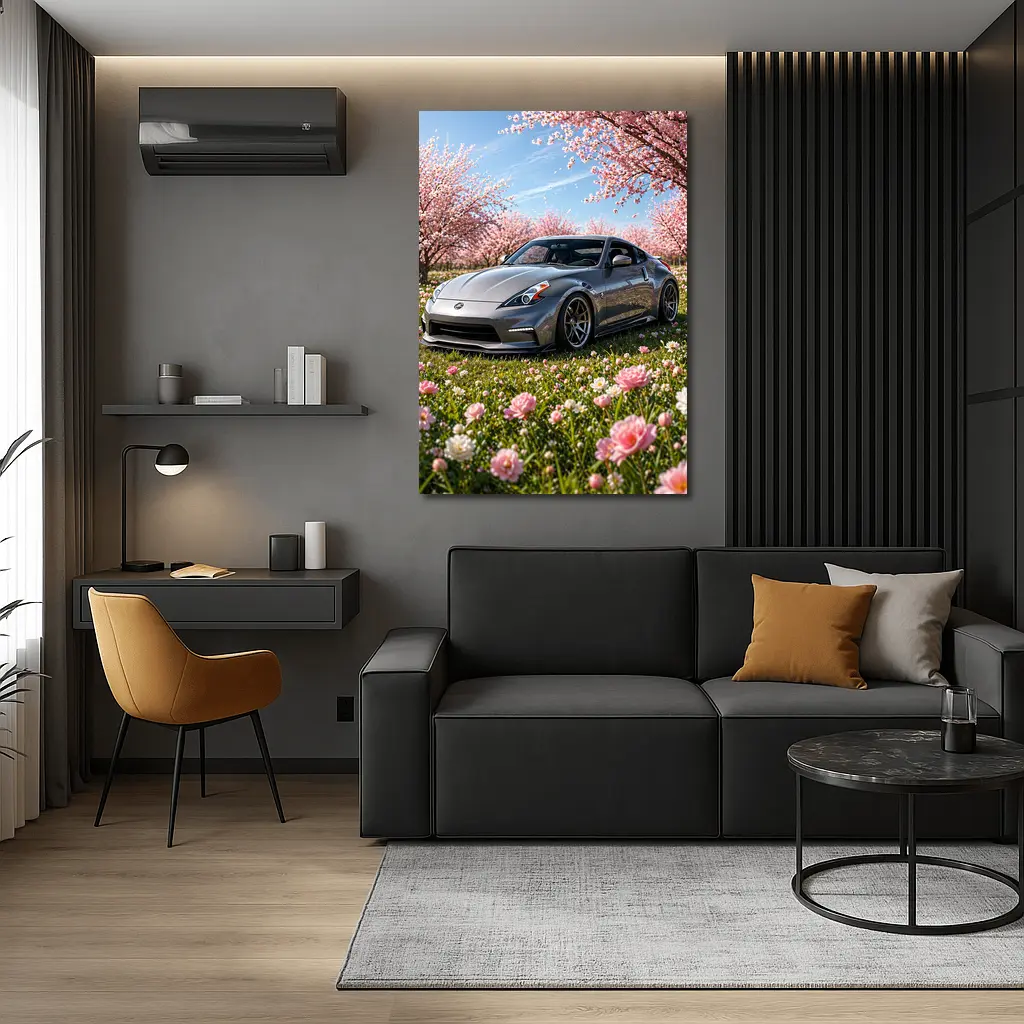 Nissan 370Z Gray Sports Car Cherry Blossoms – Wall Art