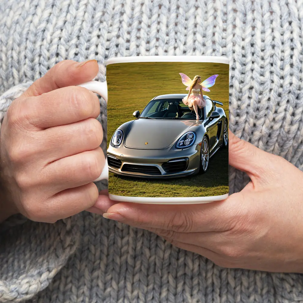 Porsche Cayman Silver Fairy Girl Green Field – Mugs