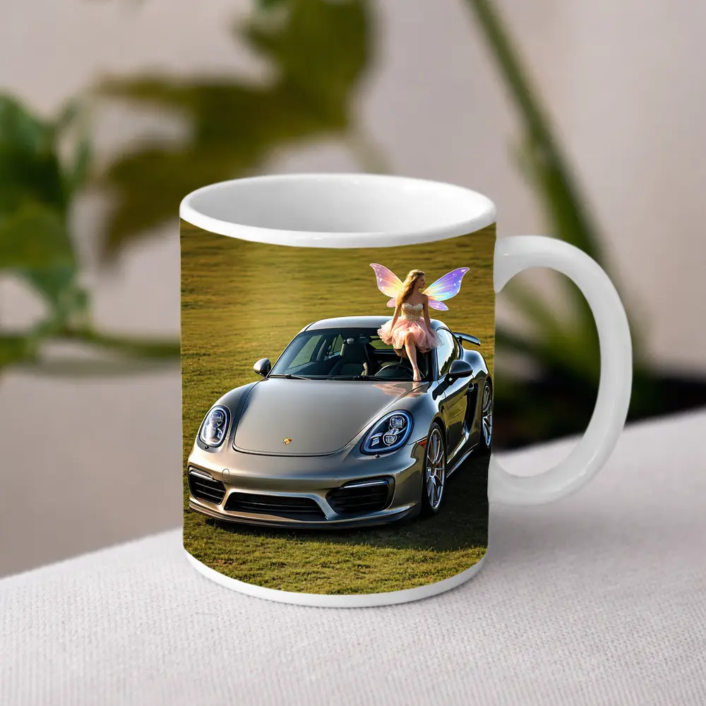 Porsche Cayman Silver Fairy Girl Green Field – Mugs