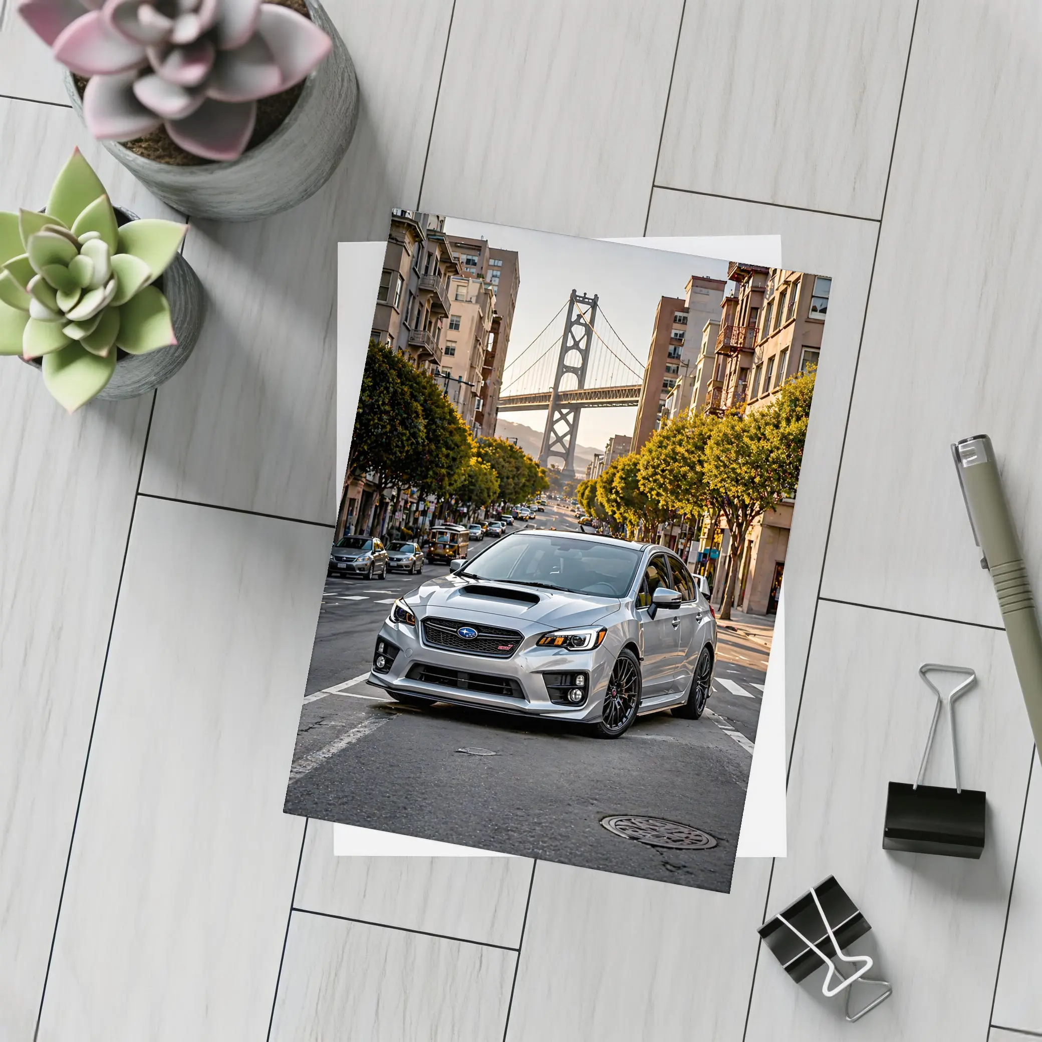 Subaru WRX STI Silver San Francisco Street – Postcards