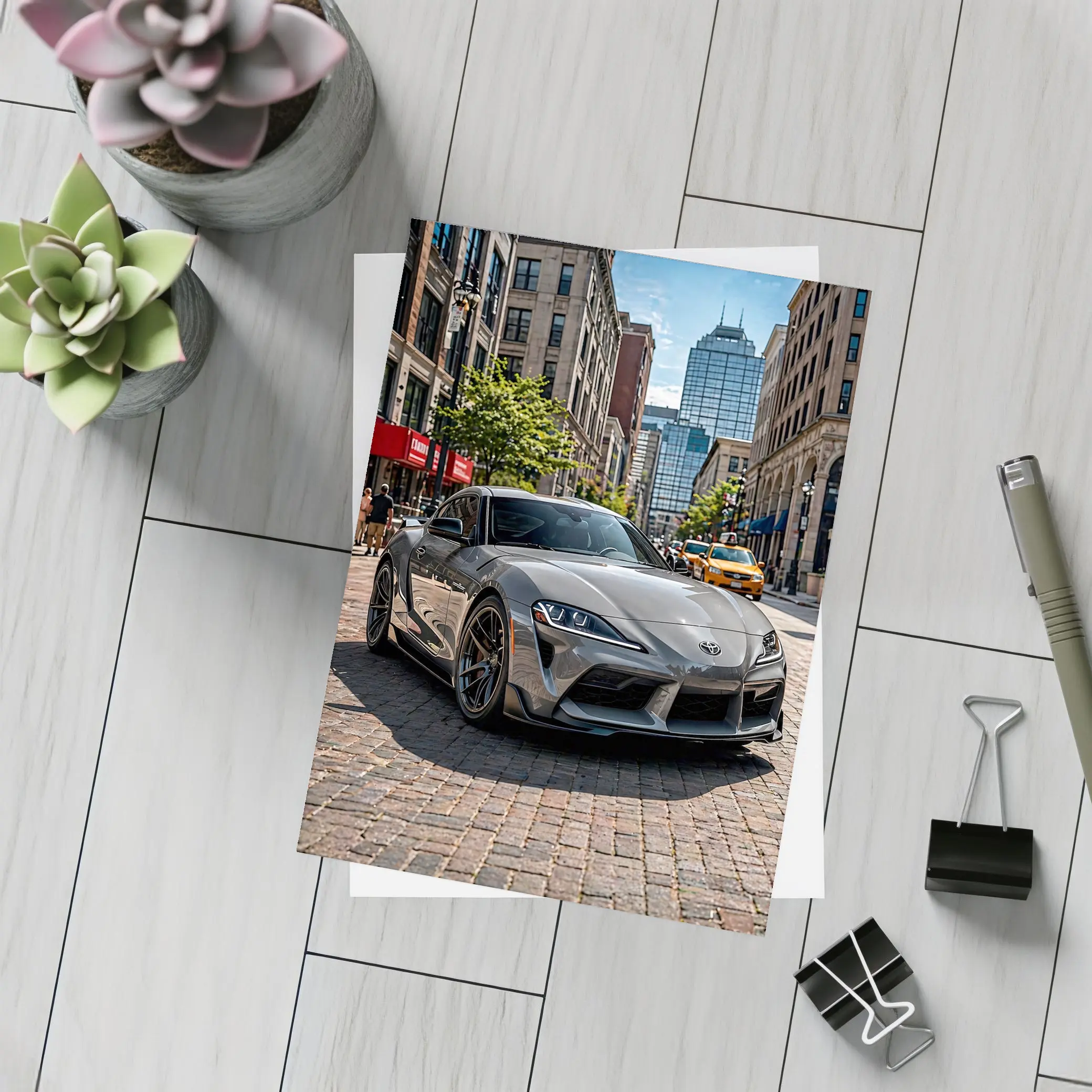 Toyota Supra Gray Sports Car City Street – Postcards