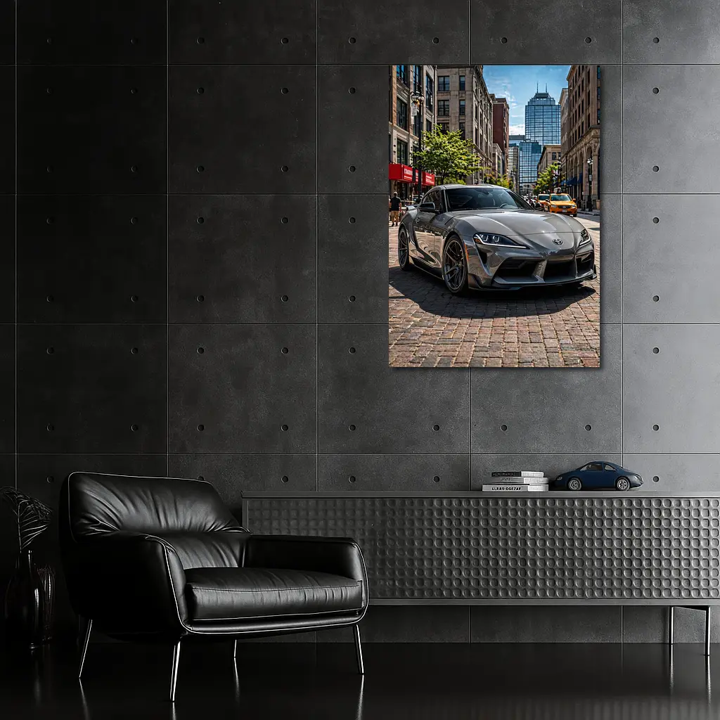 Toyota Supra Gray Sports Car City Street – Wall Art