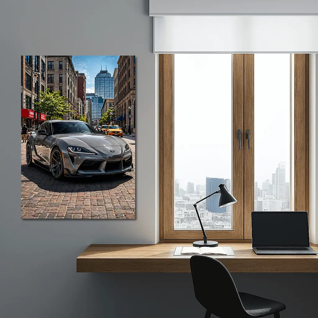 Toyota Supra Gray Sports Car City Street – Wall Art