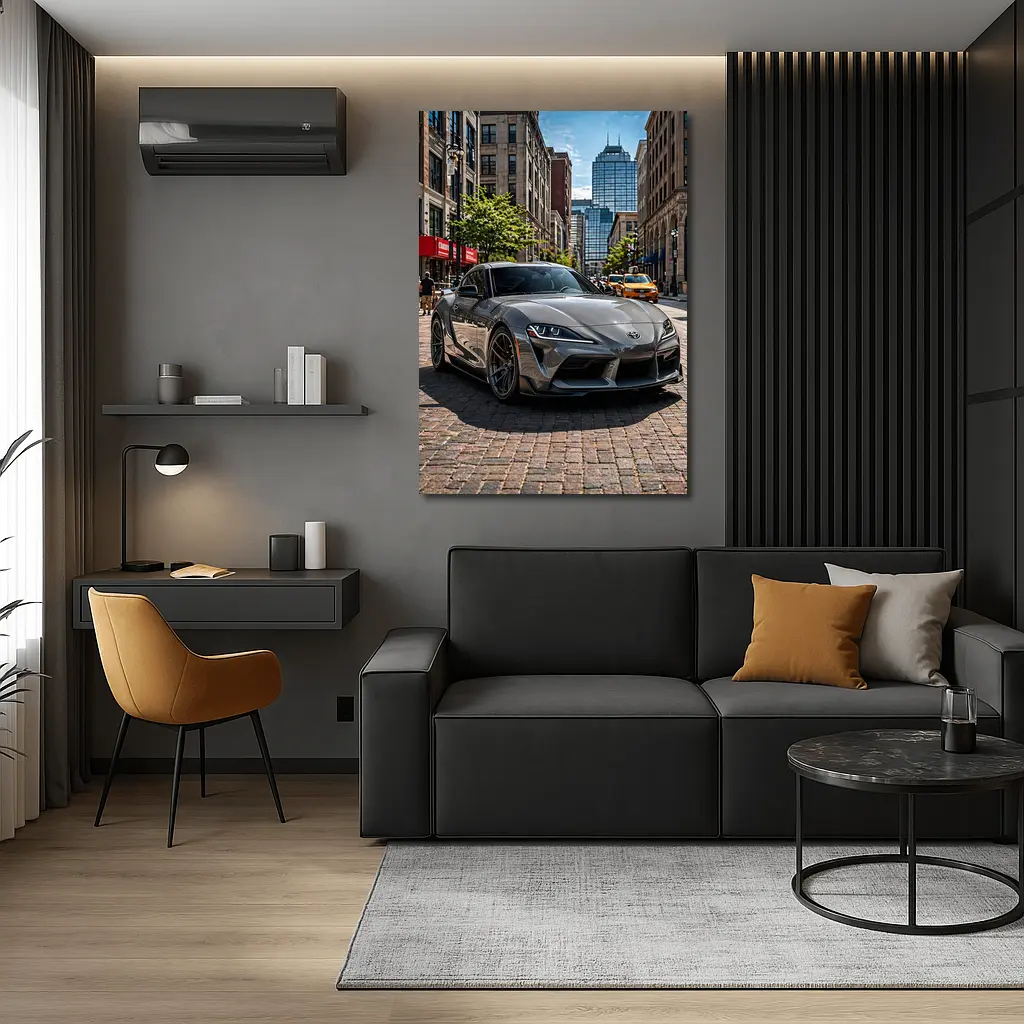 Toyota Supra Gray Sports Car City Street – Wall Art
