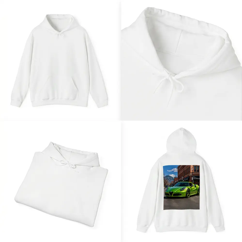 Green Alfa Romeo 4C Downtown Mountain Backdrop – Hoodies