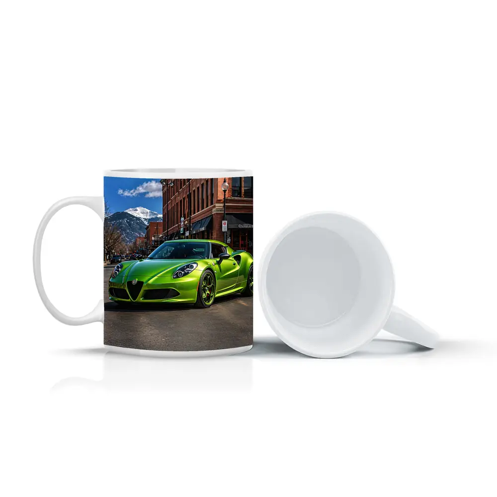 Green Alfa Romeo 4C Downtown Mountain Backdrop – Mugs