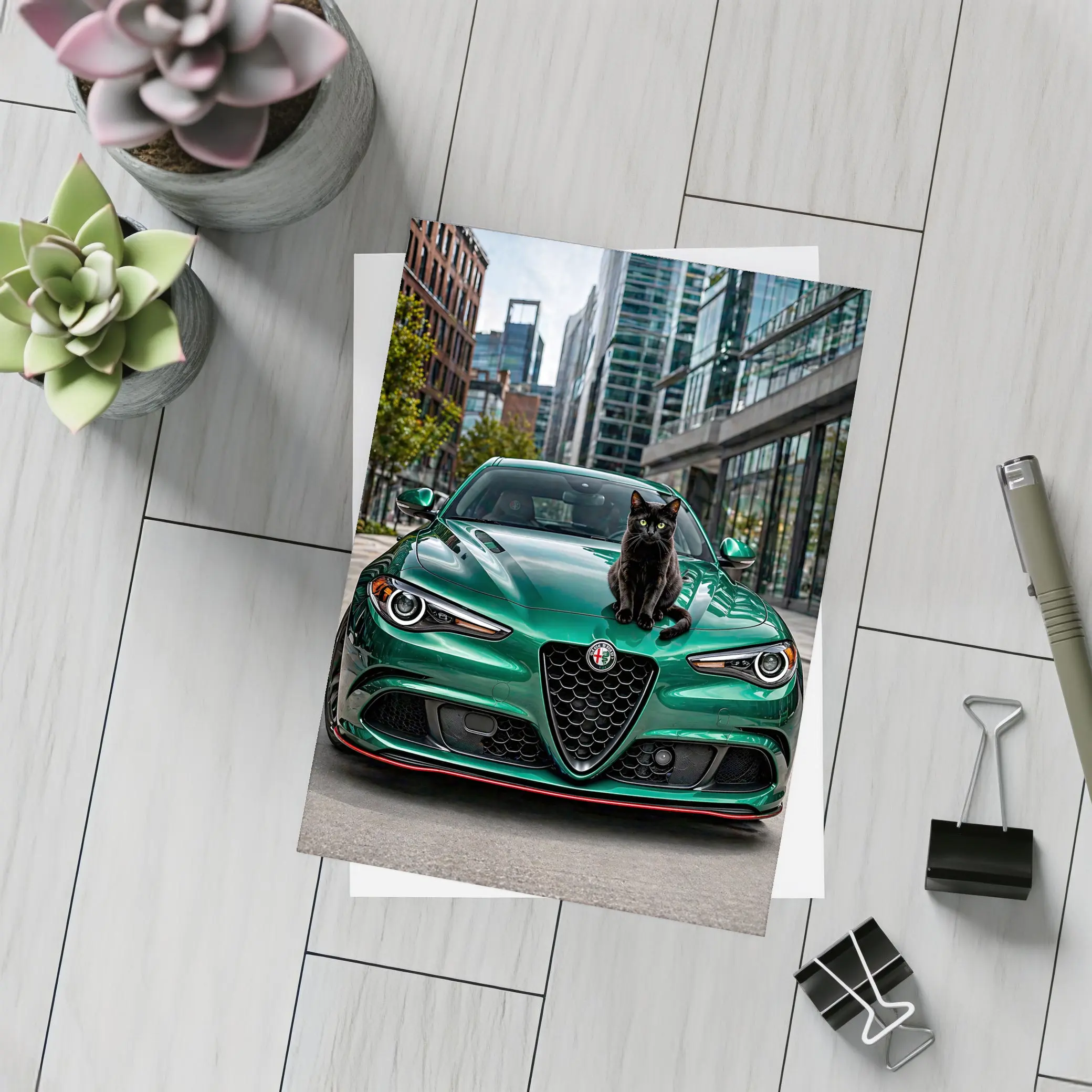 Alfa Romeo Giulia Black Cat City Street – Postcards