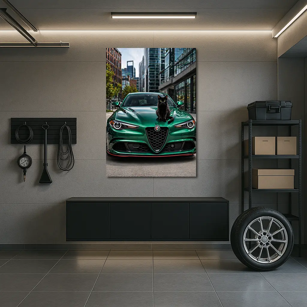 Alfa Romeo Giulia Black Cat City Street – Wall Art