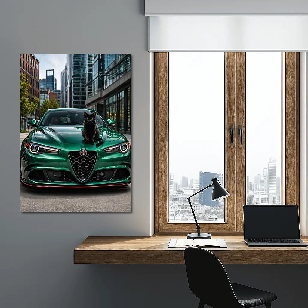 Alfa Romeo Giulia Black Cat City Street – Wall Art