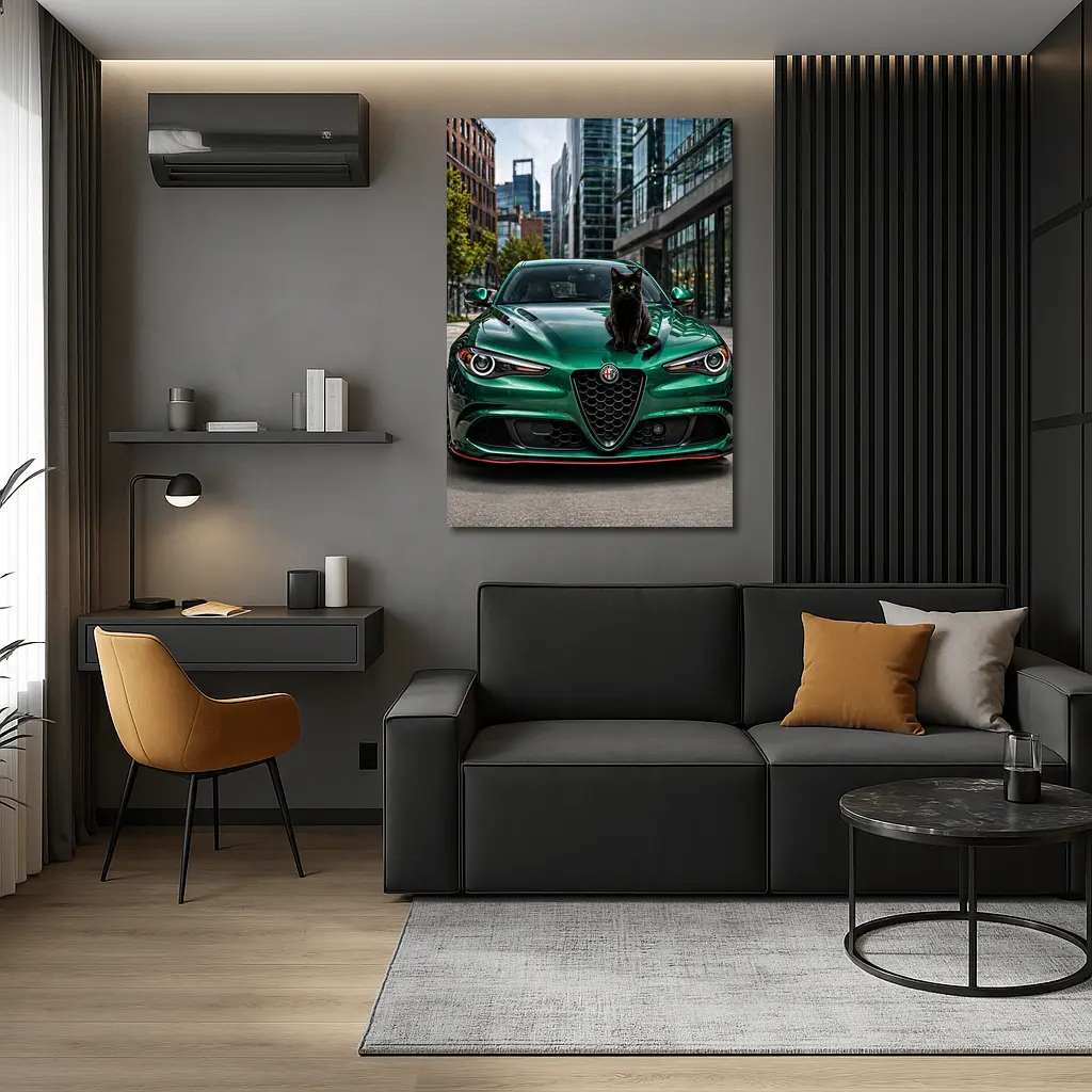 Alfa Romeo Giulia Black Cat City Street – Wall Art