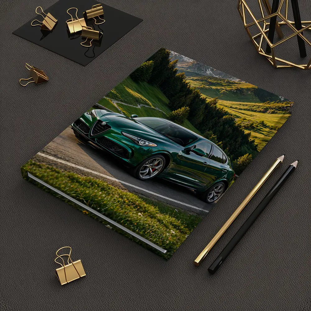 Alfa Romeo Stelvio Green Alpine Mountain Road – Notebooks