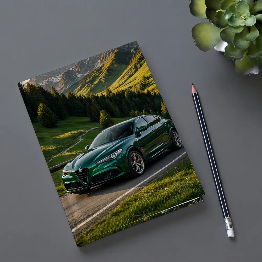 Alfa Romeo Stelvio Green Alpine Mountain Road – Notebooks