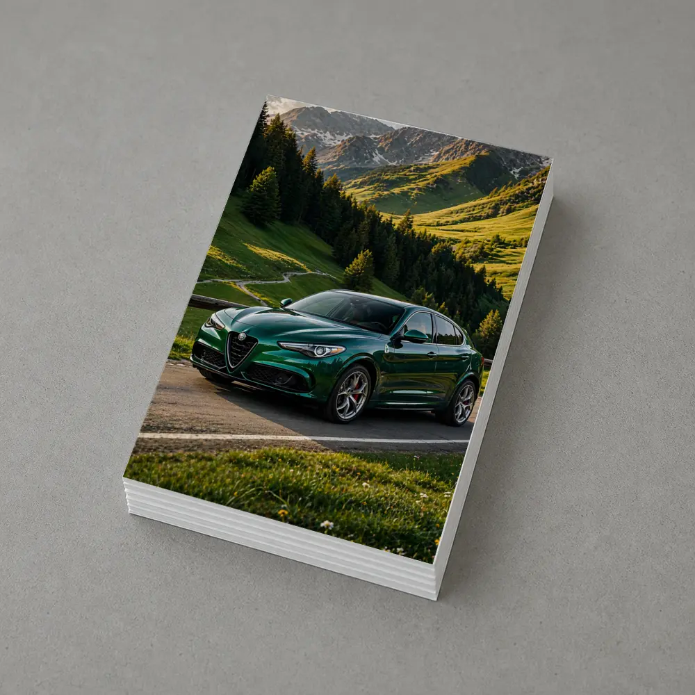Alfa Romeo Stelvio Green Alpine Mountain Road – Postcards