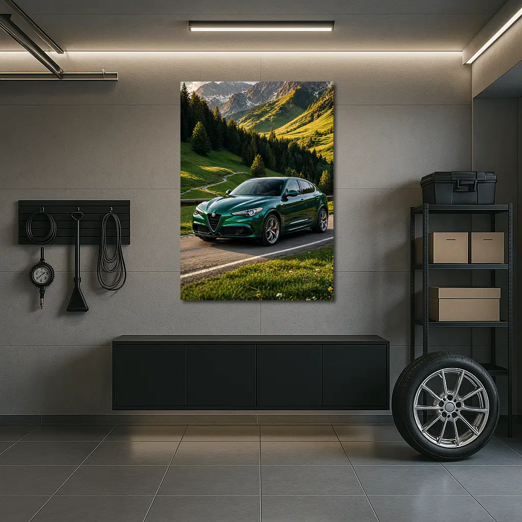 Alfa Romeo Stelvio Green Alpine Mountain Road – Wall Art