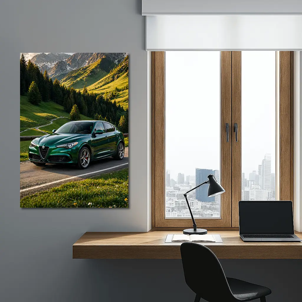 Alfa Romeo Stelvio Green Alpine Mountain Road – Wall Art