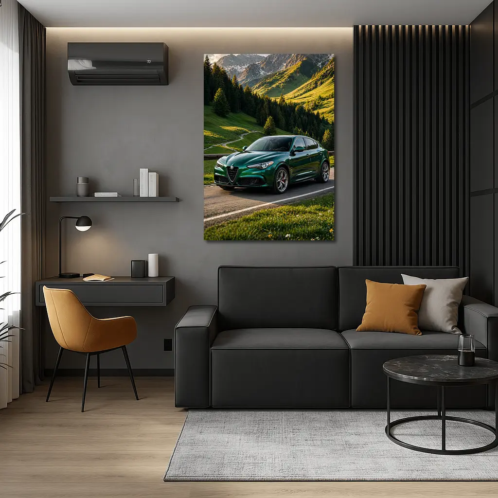Alfa Romeo Stelvio Green Alpine Mountain Road – Wall Art