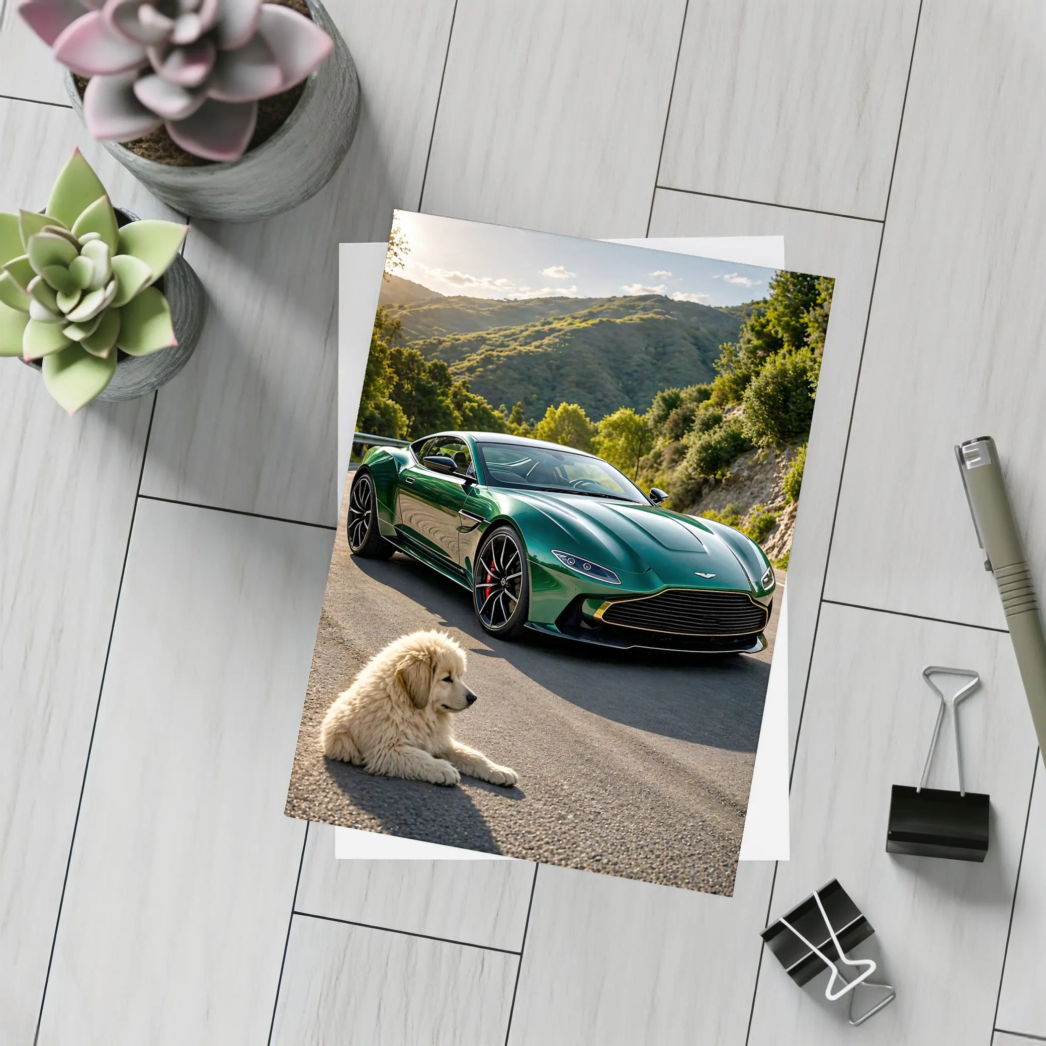 Aston Martin Vantage Green With Resting Dog – Postcards