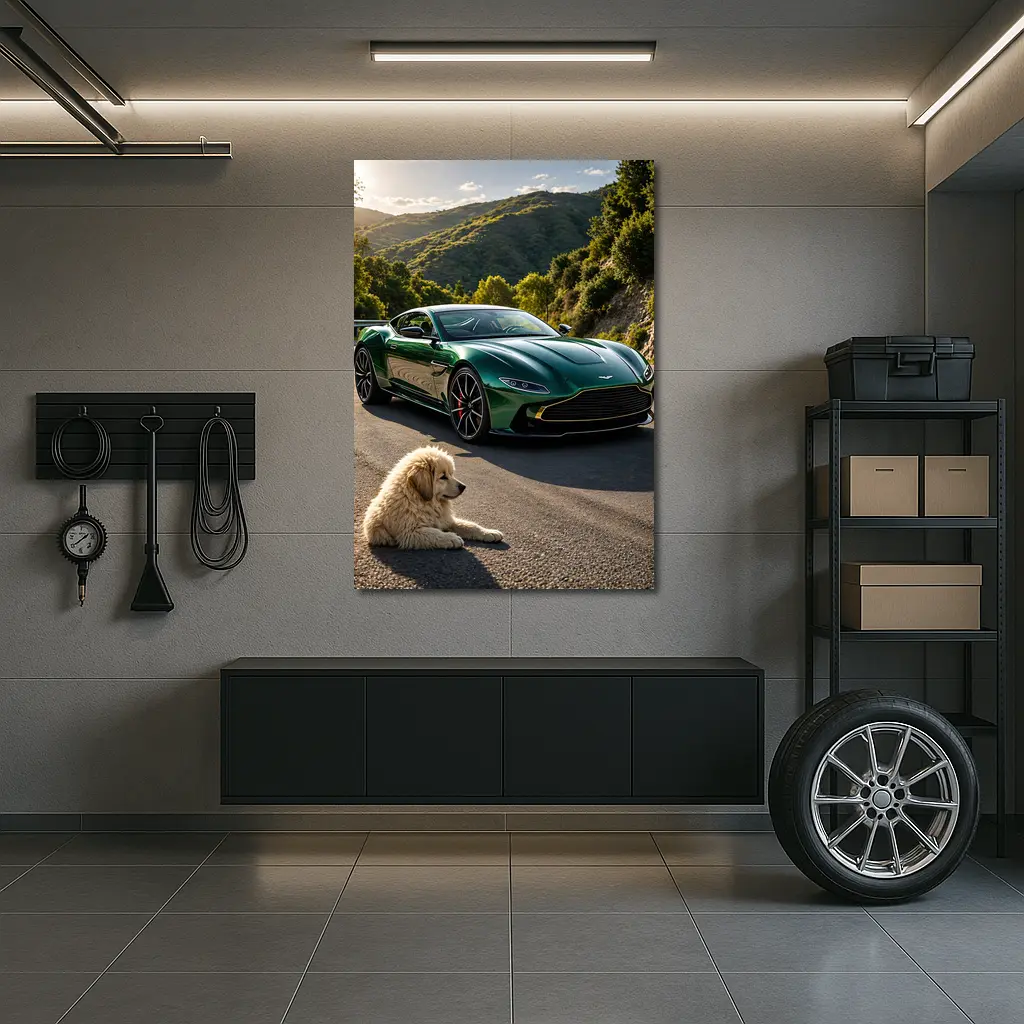 Aston Martin Vantage Green With Resting Dog – Wall Art