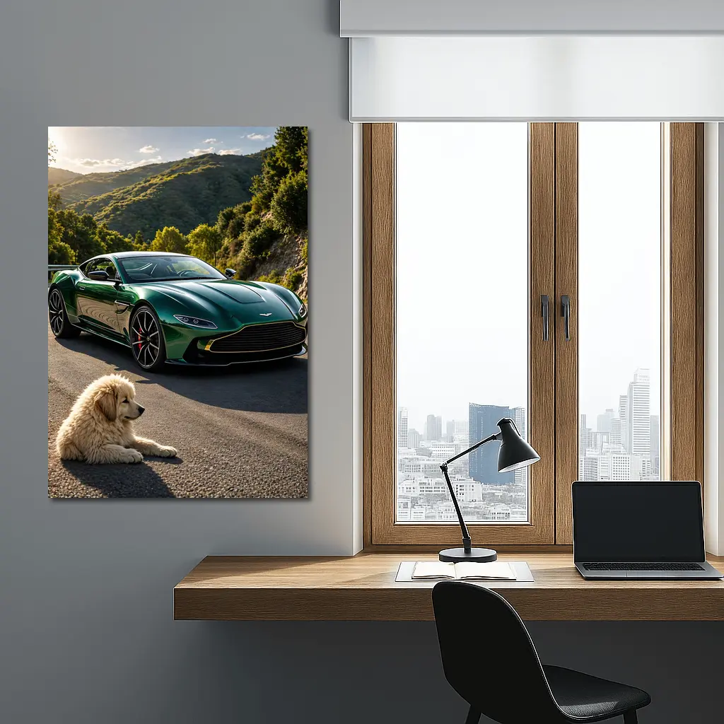 Aston Martin Vantage Green With Resting Dog – Wall Art
