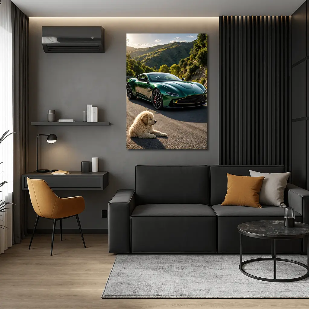 Aston Martin Vantage Green With Resting Dog – Wall Art