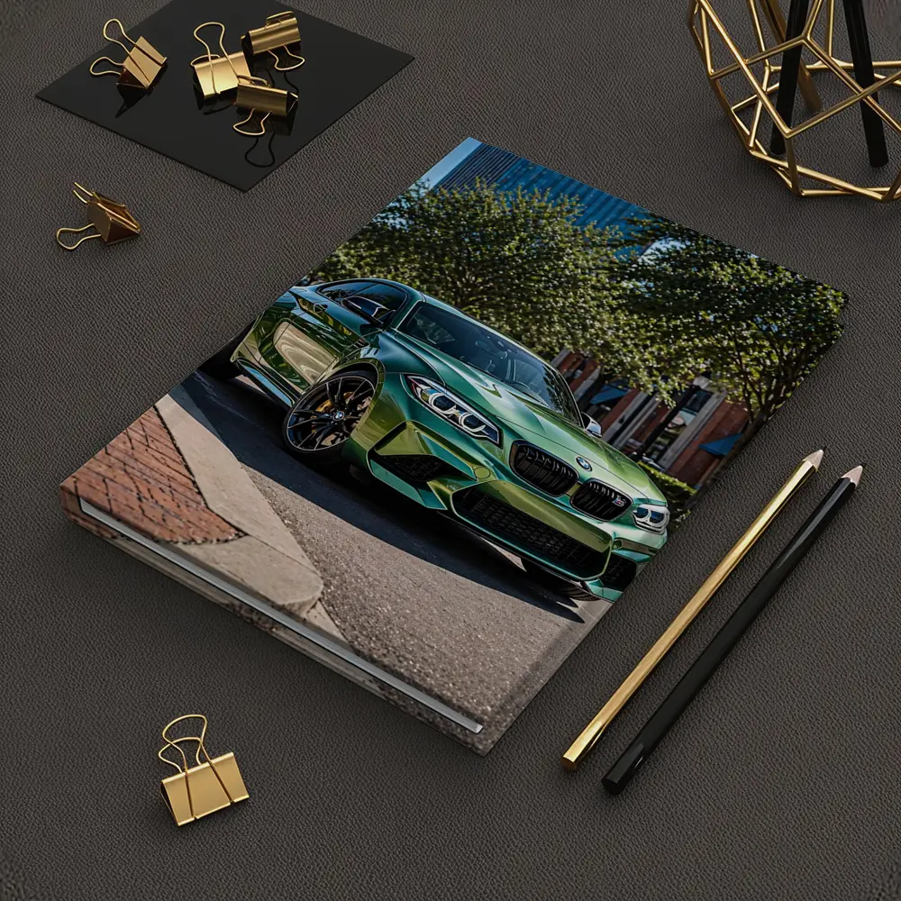 Green BMW M2 Parked Downtown City Street – Notebooks