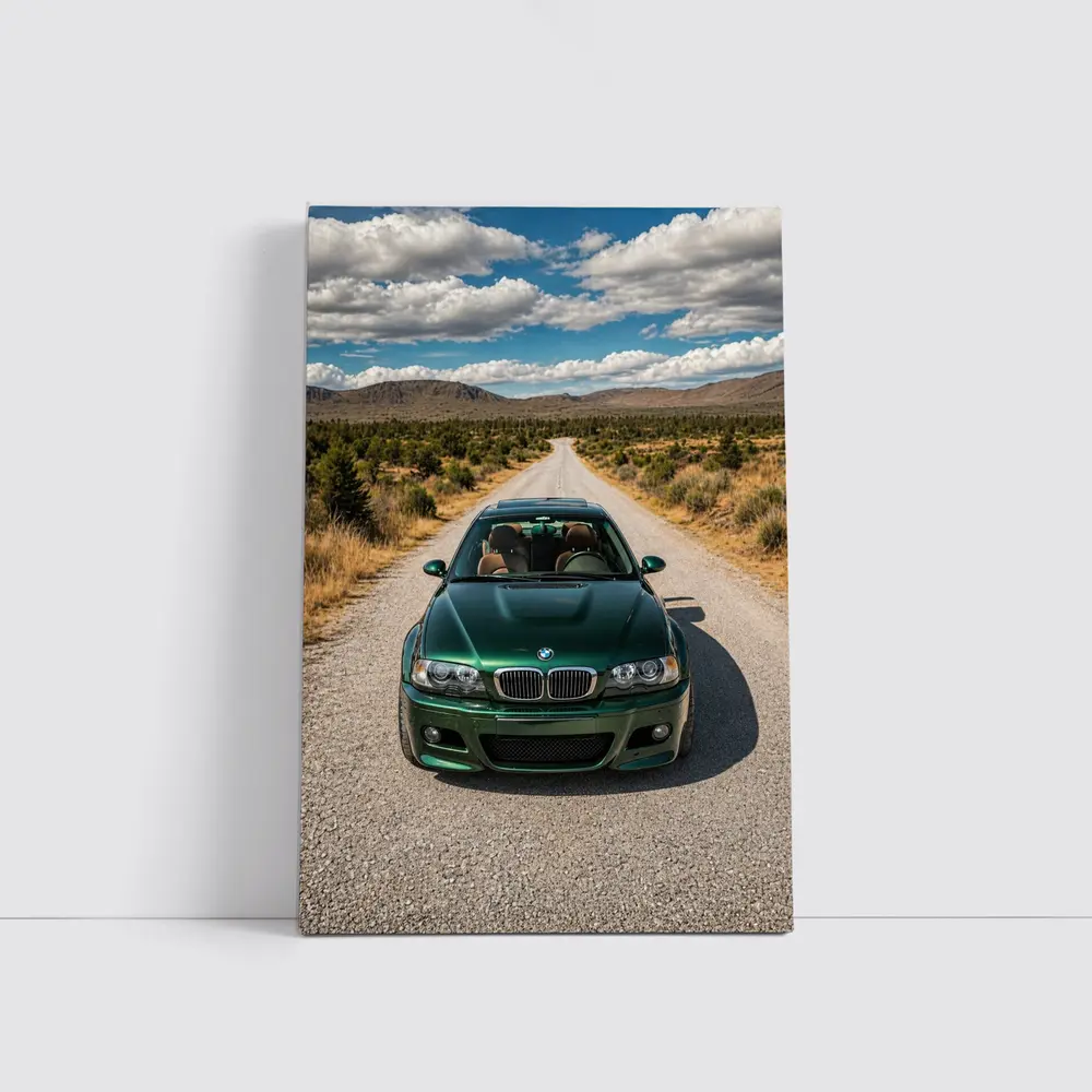 Green BMW M3 on Desert Road – Wall Art