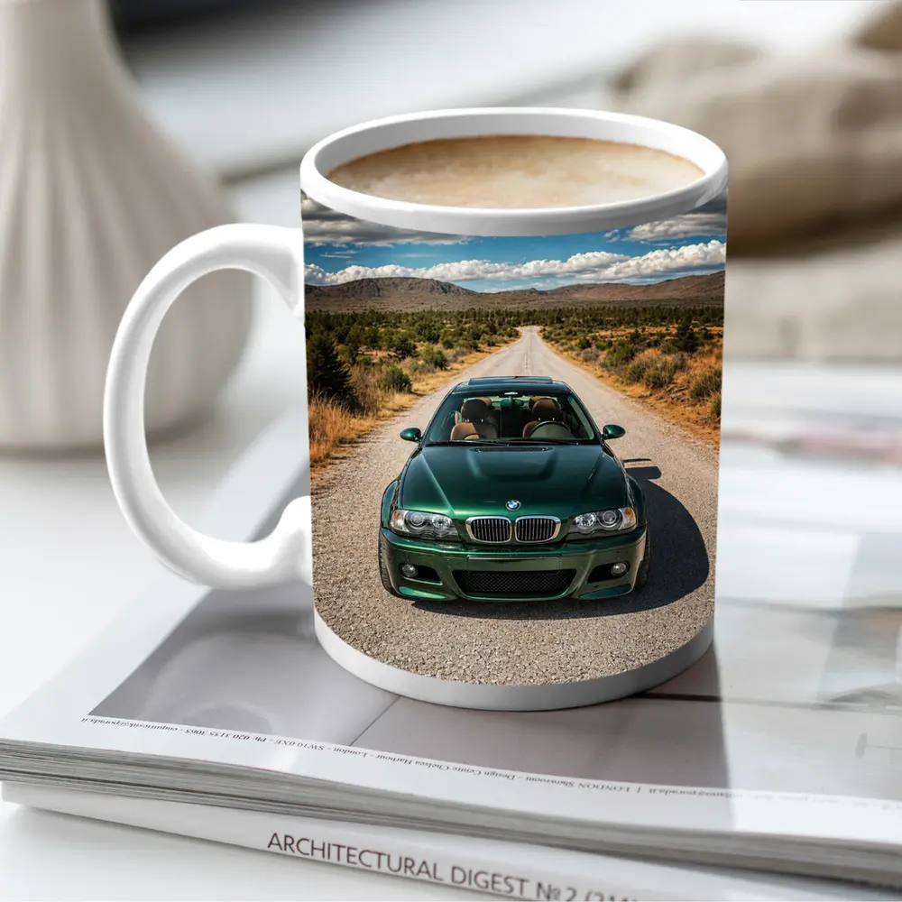 Green BMW M3 on Desert Road – Mugs