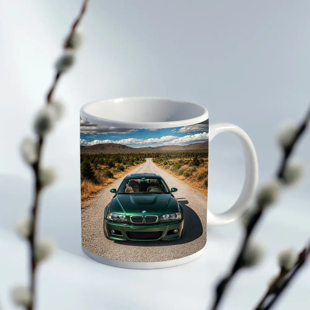 Green BMW M3 on Desert Road – Mugs