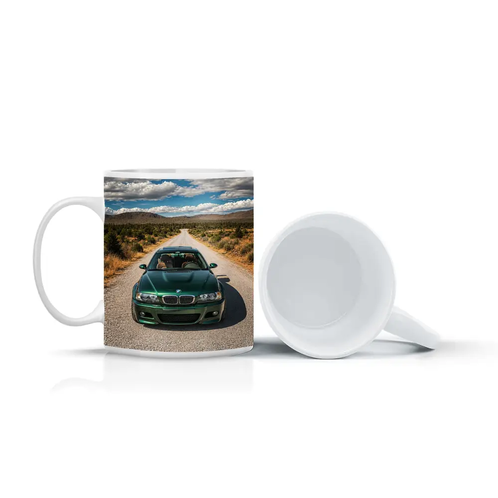 Green BMW M3 on Desert Road – Mugs