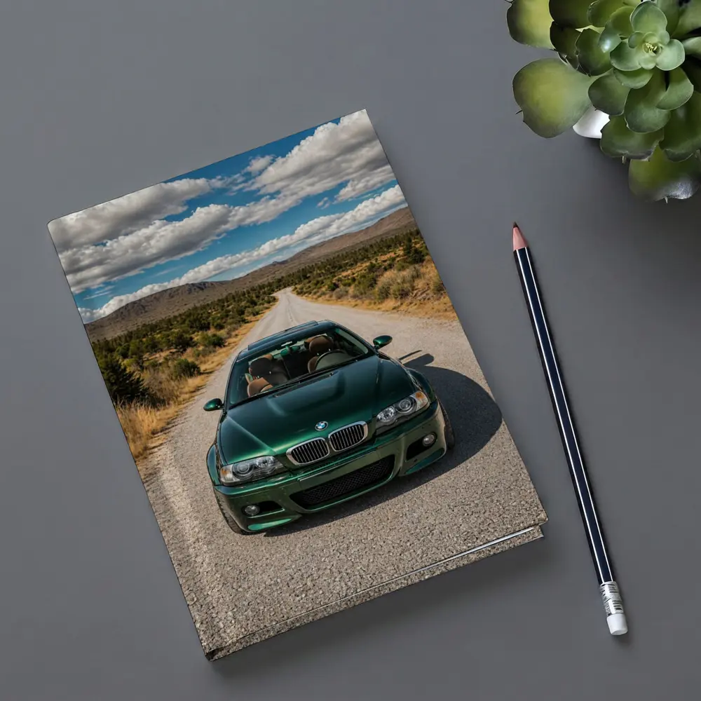 Green BMW M3 on Desert Road – Notebooks