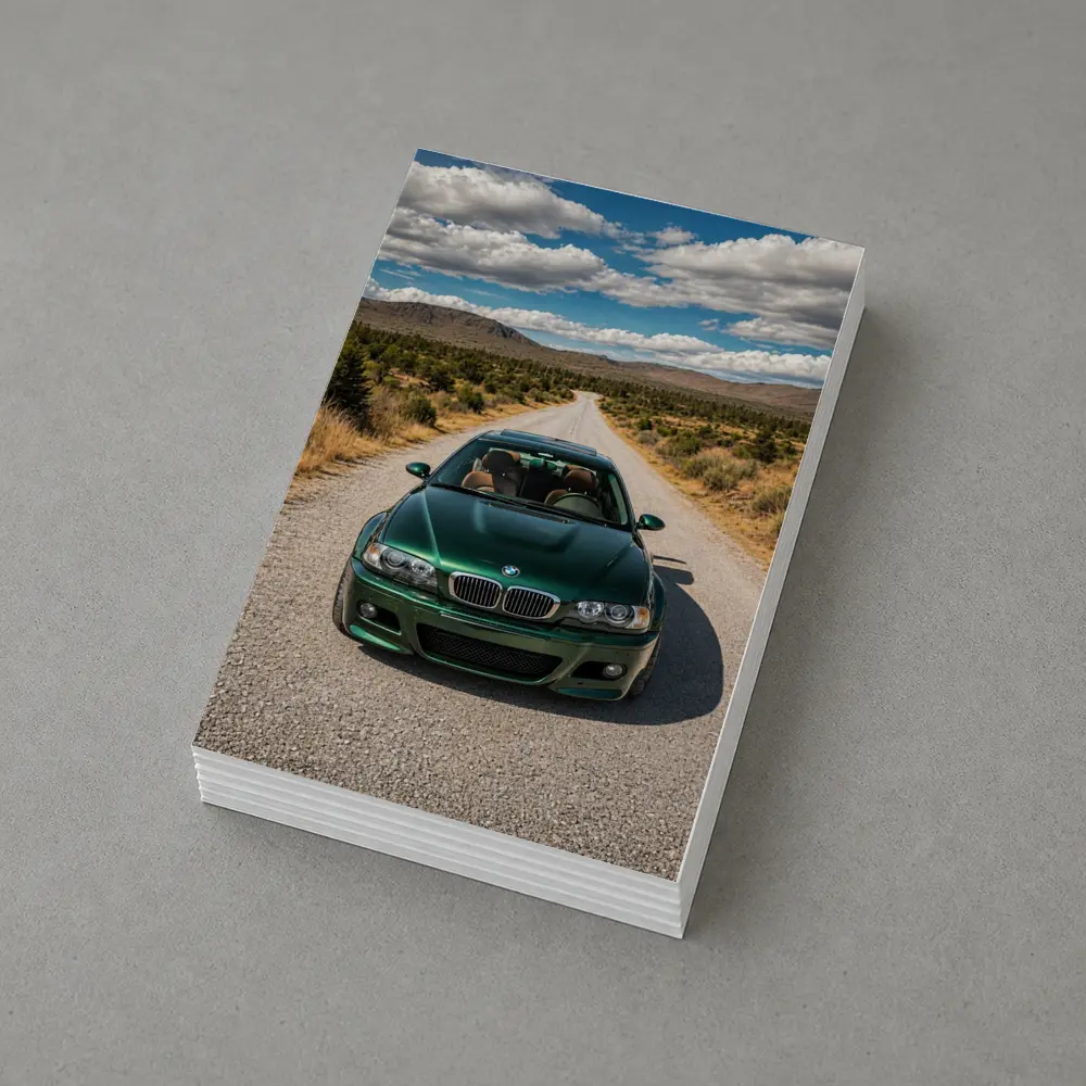 Green BMW M3 on Desert Road – Postcards