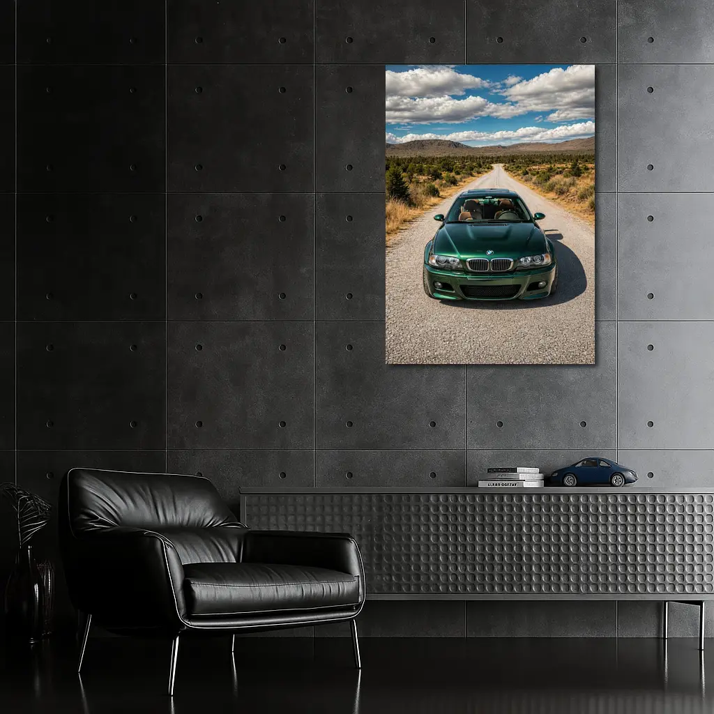 Green BMW M3 on Desert Road – Wall Art