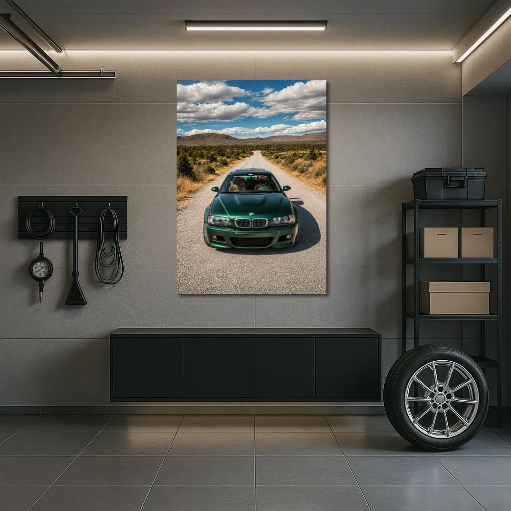 Green BMW M3 on Desert Road – Wall Art